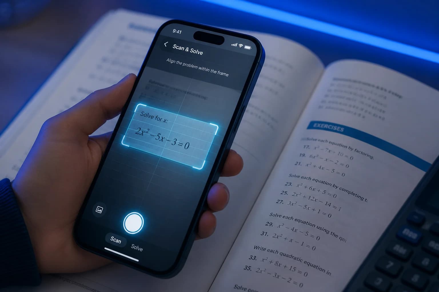 Student reviewing a step-by-step algebra solution on a phone