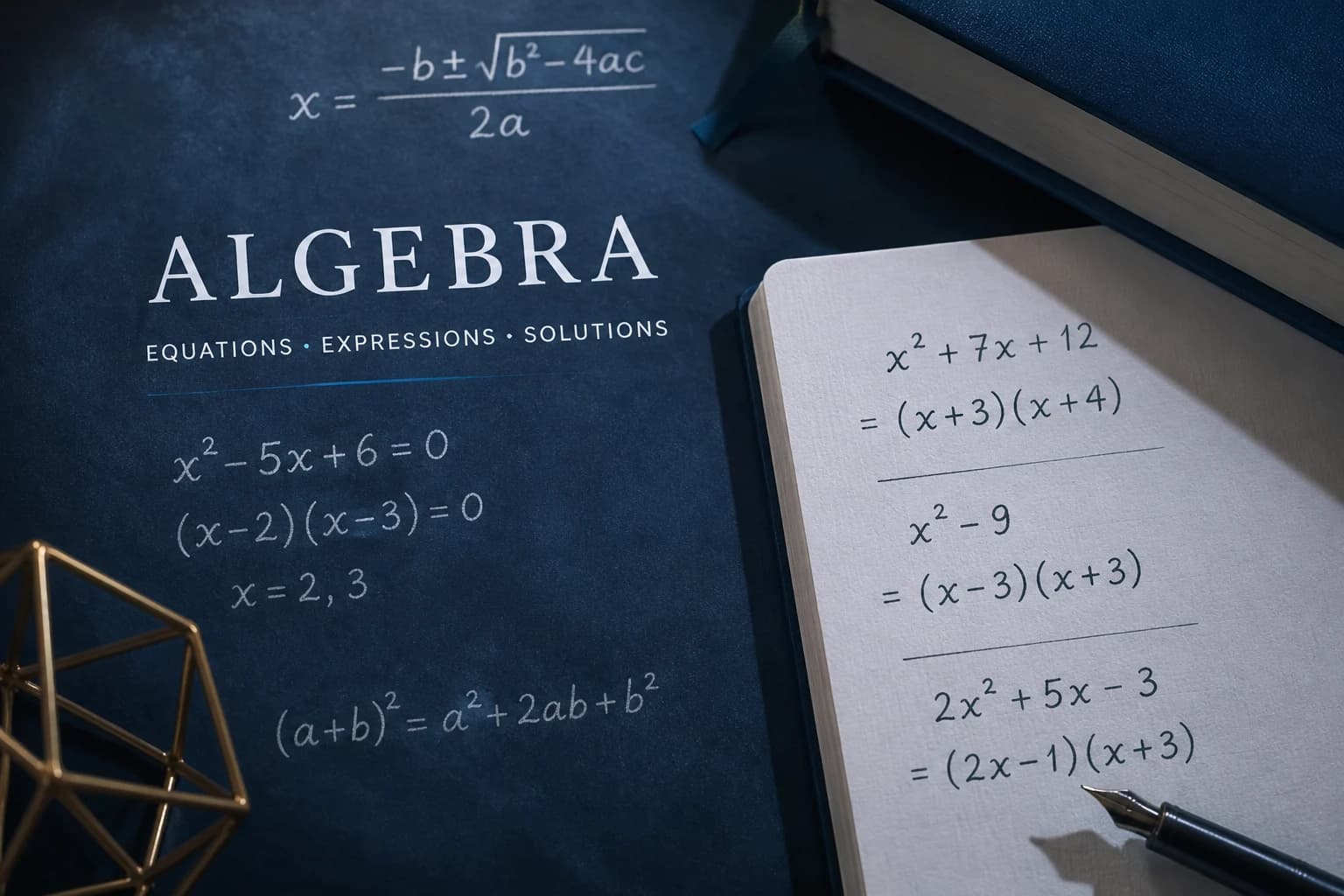 Algebra homework with equations being solved step by step