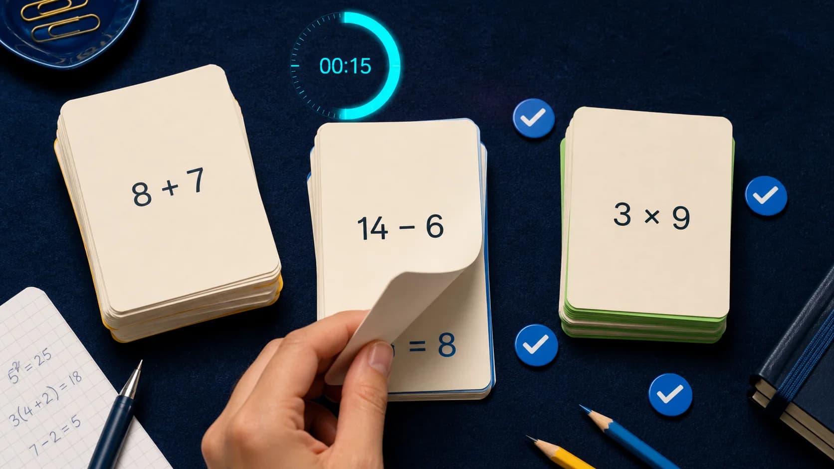 Sesi belajar matematika AI yang diubah jadi catatan latihan mengingat, kuis, dan kartu latihan