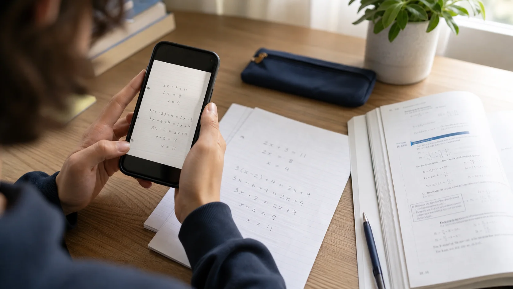 Siswa memindai persamaan tulisan tangan lengkap untuk bantuan PR matematika yang jelas